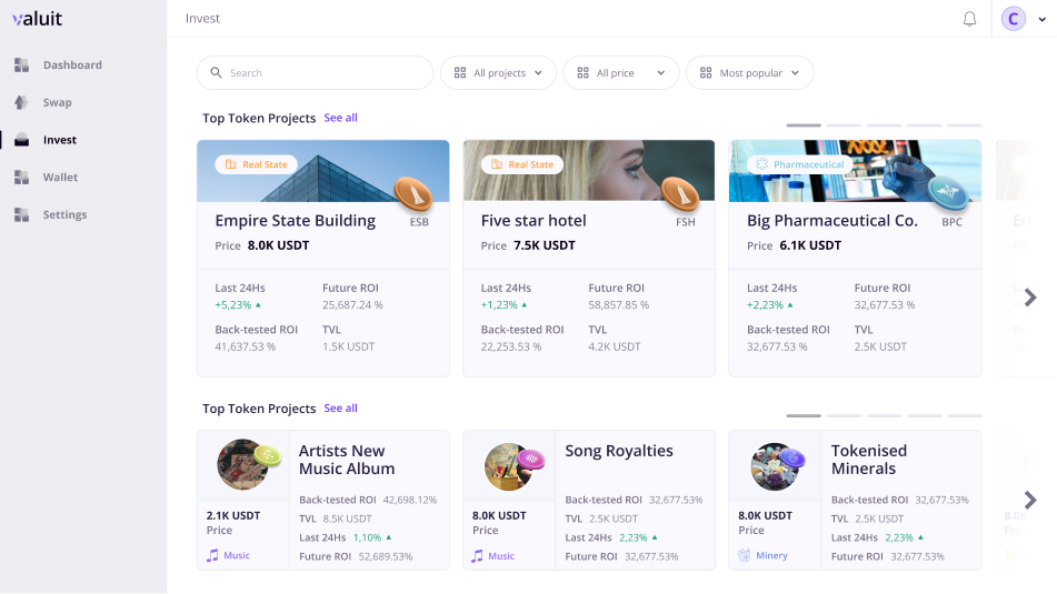Choose which token/project you want to participate in.